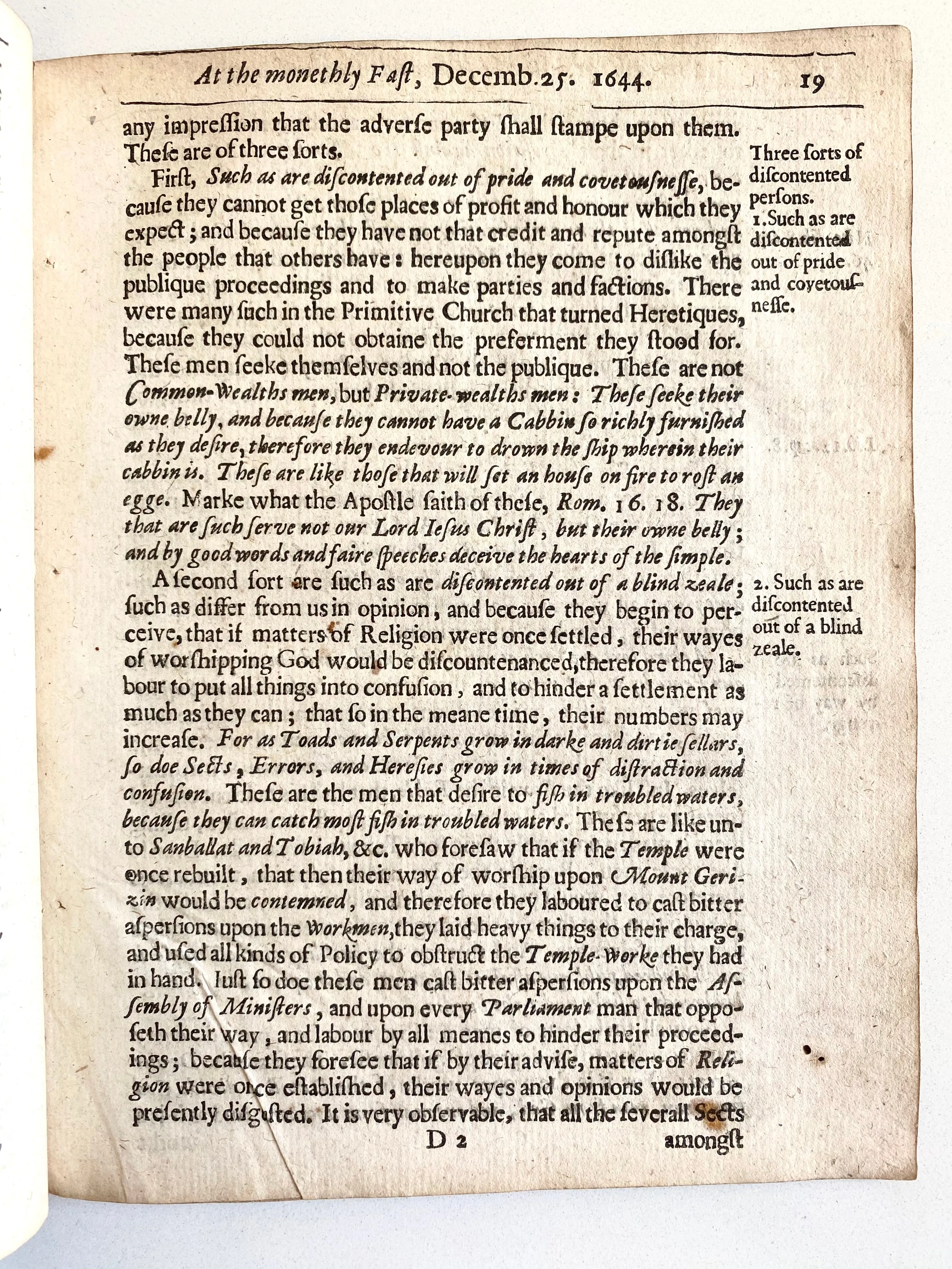 1645 EDMUND CALAMY. Westminster Assembly Puritan Argues Against Exclusive Christian Government - And Against Christmas!