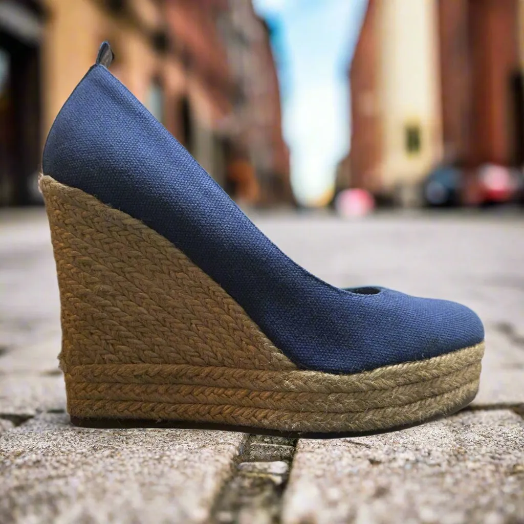 Aldo Monsoon Blue Canvas Espadrille Wedges Size EU 40 / UK 7 / US 9