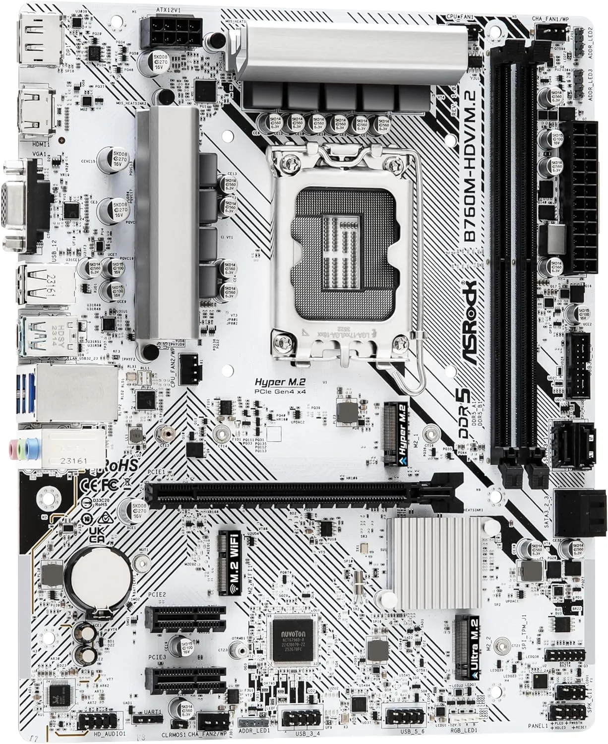 Asrock B760M-HDV/M.2 Motherboard Micro ATX DDR5, HDMI, DP, VGA, PCIe 4.0, LAN, M.2 Intel B760 1700