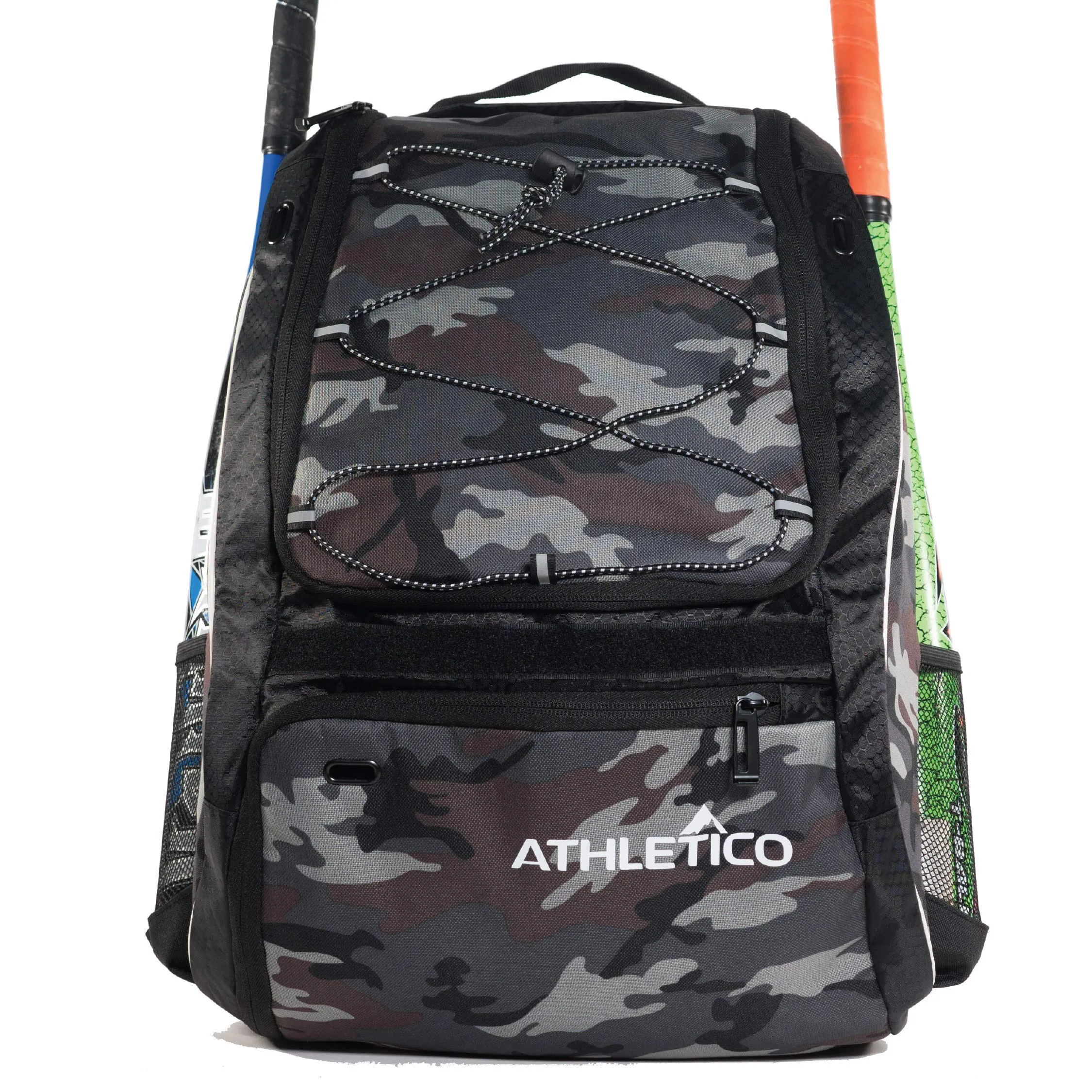 Athletico Baseball Bat Bag - Backpack for Baseball, T-Ball & Softball Equipment & Gear for Youth and Adults | Holds Bat, Helmet, Glove, Shoes |Shoe Compartment & Fence Hook (Gray Camo)