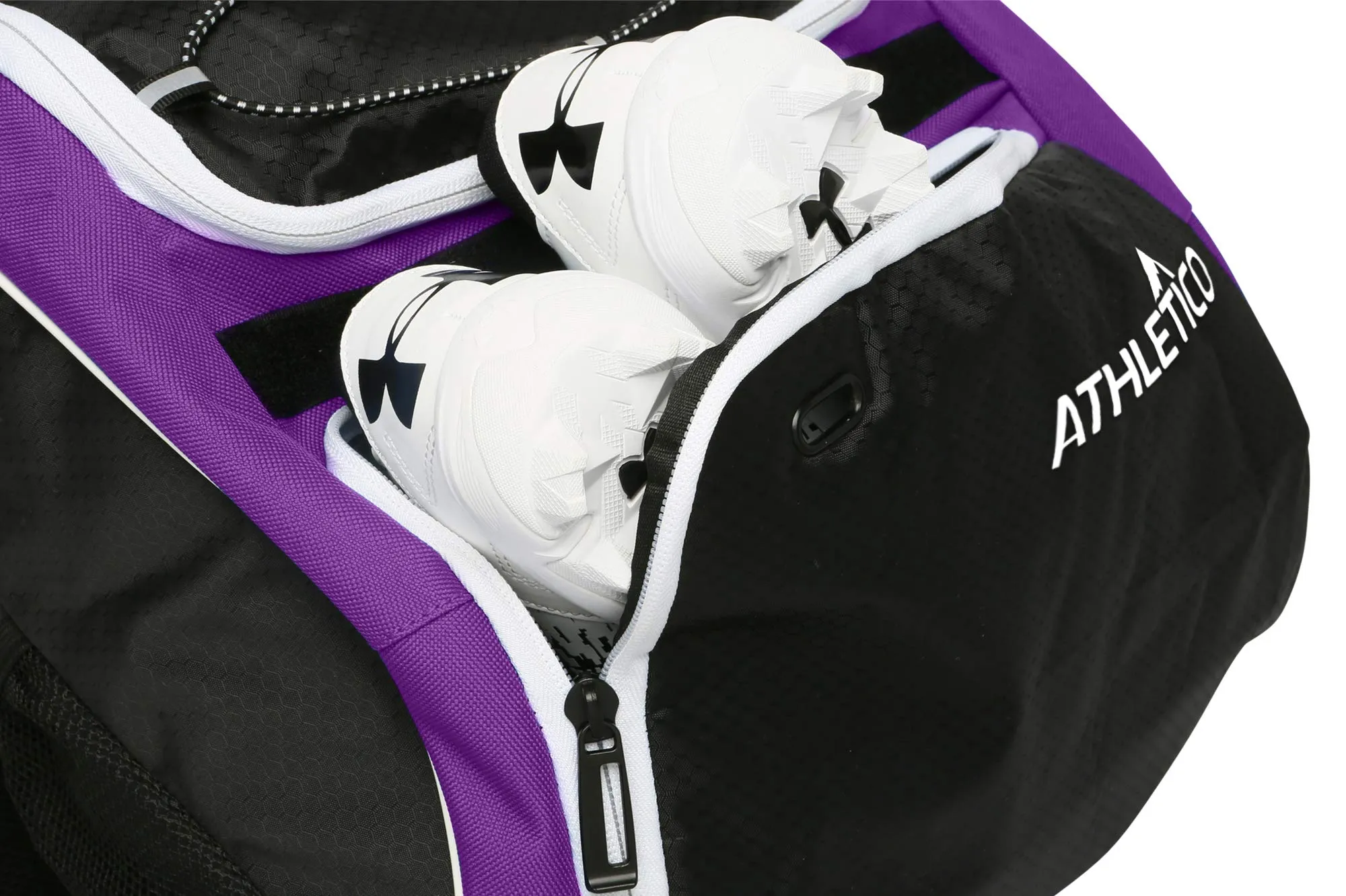 Athletico Baseball Bat Bag - Backpack for Baseball, T-Ball & Softball Equipment & Gear for Youth and Adults | Holds Bat, Helmet, Glove, Shoes |Shoe Compartment & Fence Hook (Purple)