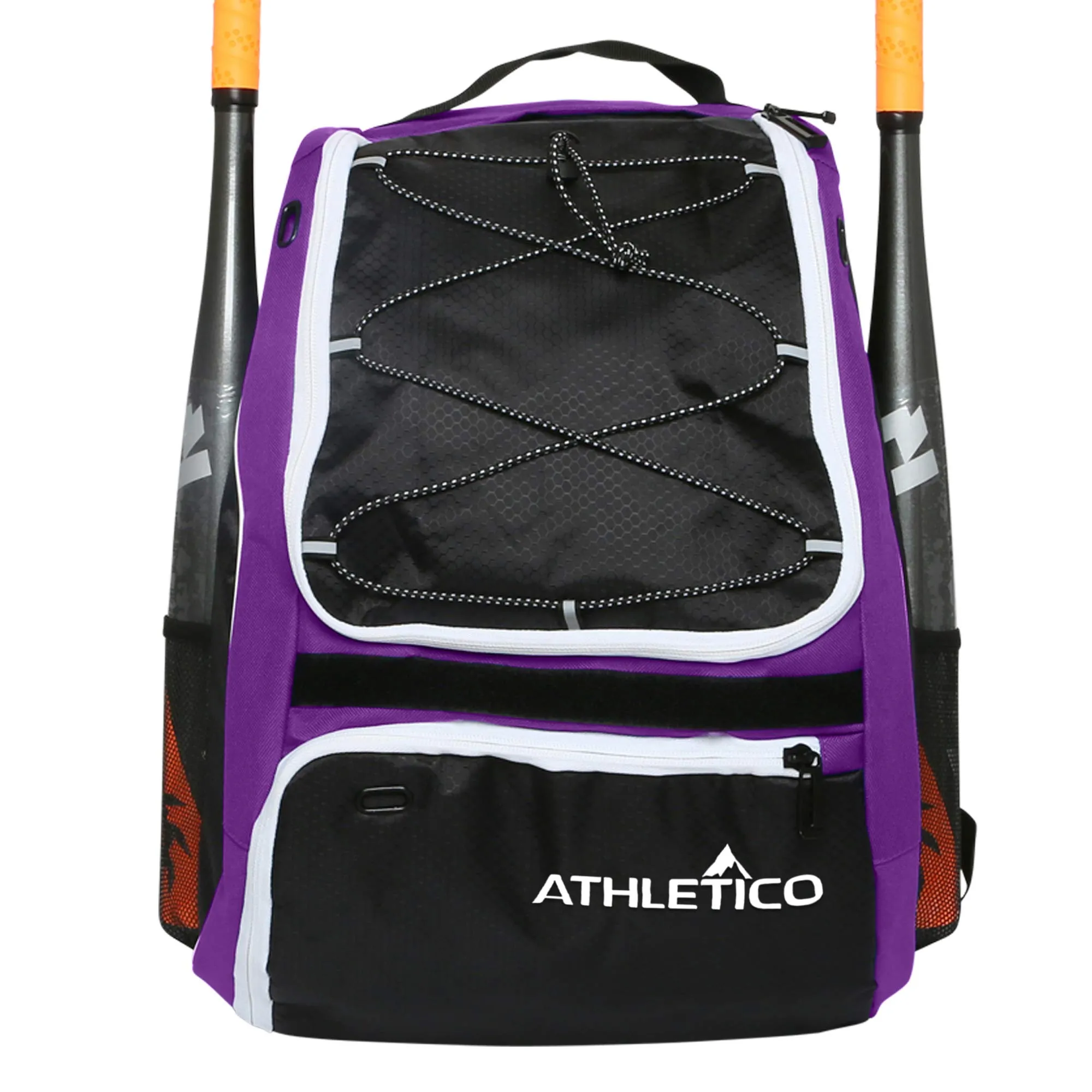 Athletico Baseball Bat Bag - Backpack for Baseball, T-Ball & Softball Equipment & Gear for Youth and Adults | Holds Bat, Helmet, Glove, Shoes |Shoe Compartment & Fence Hook (Purple)