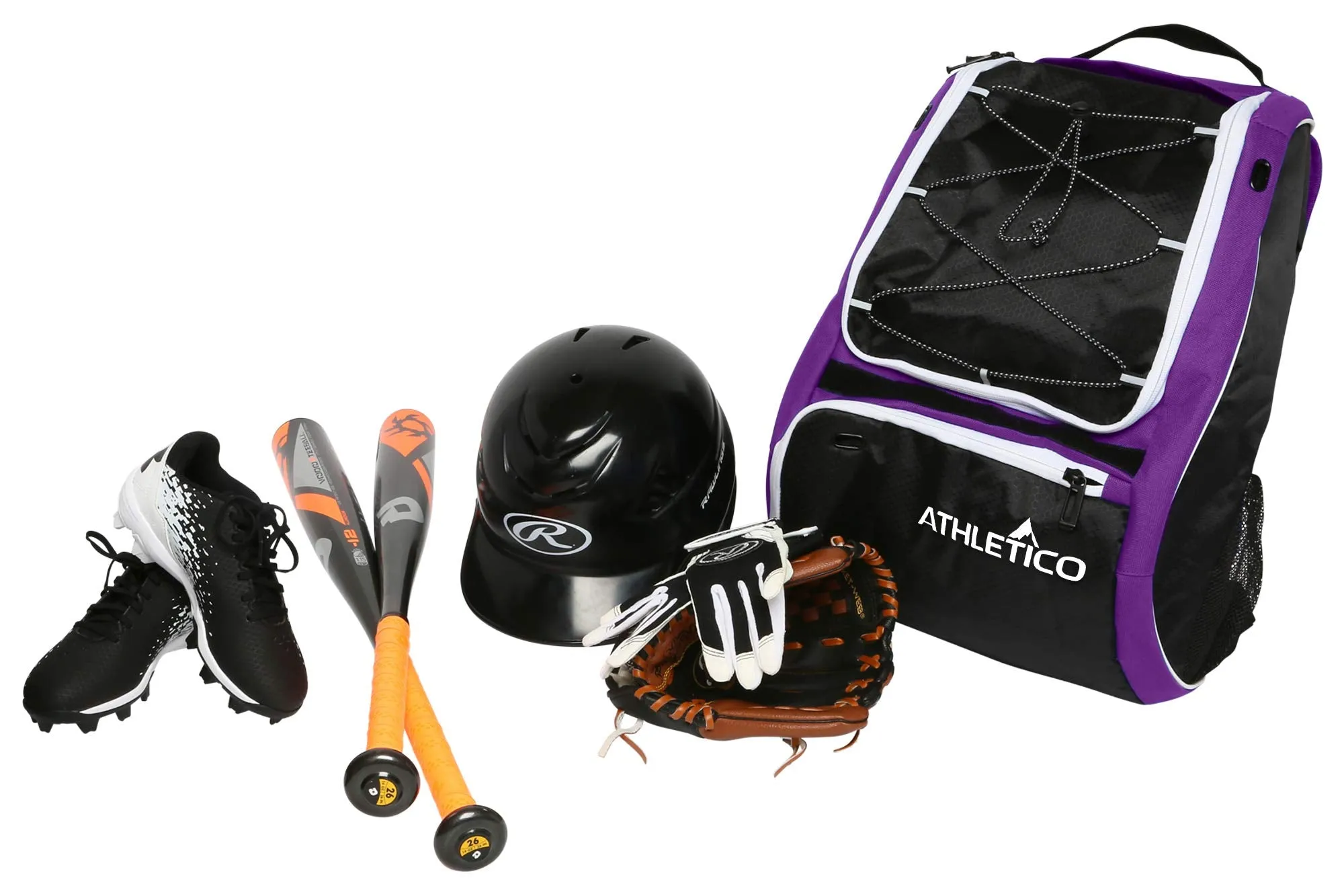 Athletico Baseball Bat Bag - Backpack for Baseball, T-Ball & Softball Equipment & Gear for Youth and Adults | Holds Bat, Helmet, Glove, Shoes |Shoe Compartment & Fence Hook (Purple)