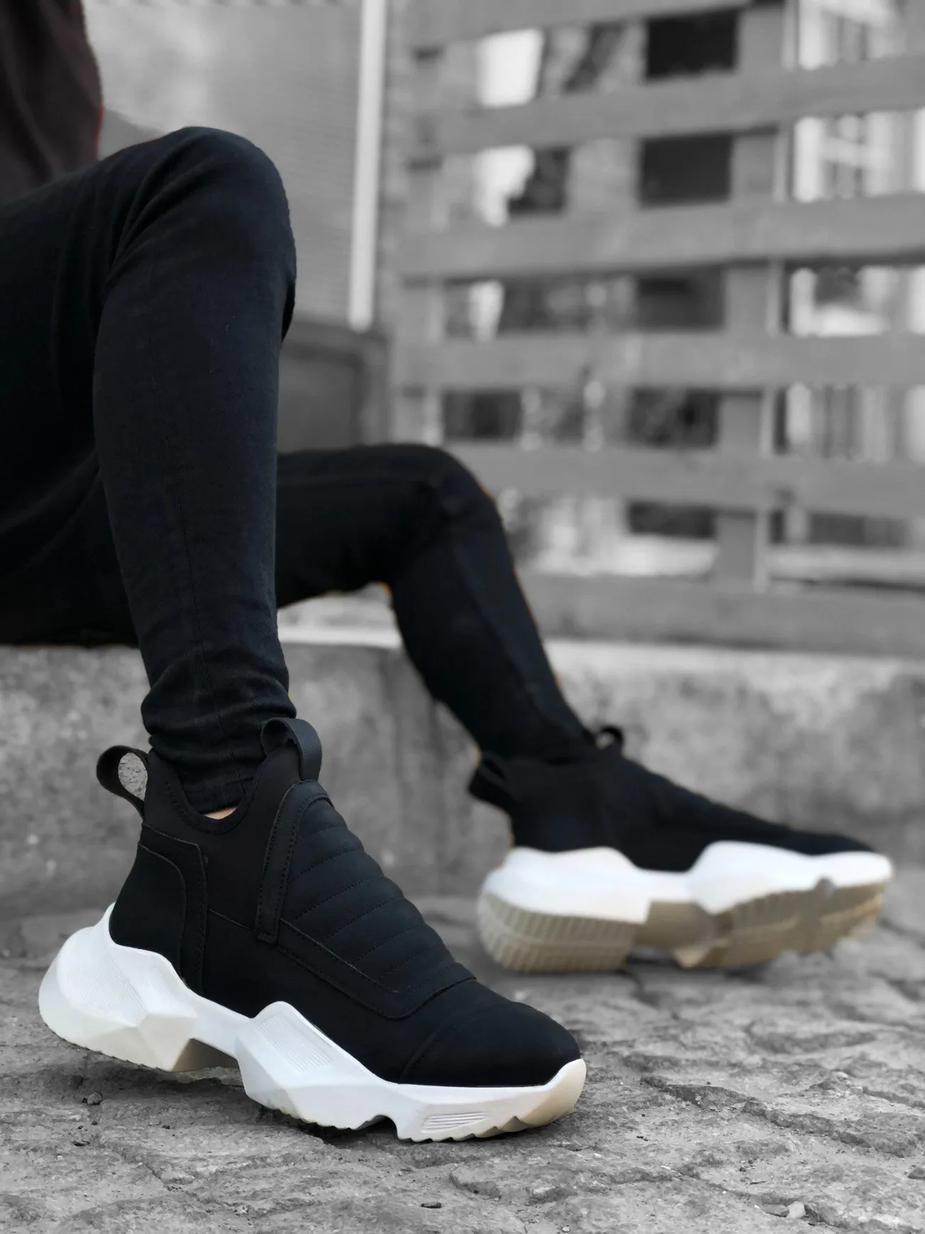 BA0401 Lace-Up Comfortable High Sole Black Men's Sports Half Ankle Boots