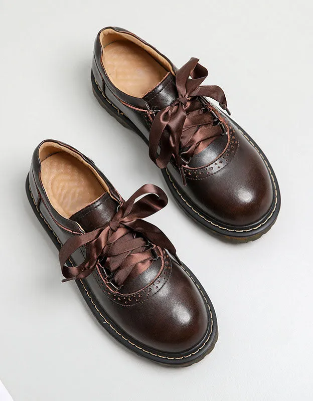 Brogue Style Silk Lace-up Mary Jane Shoes