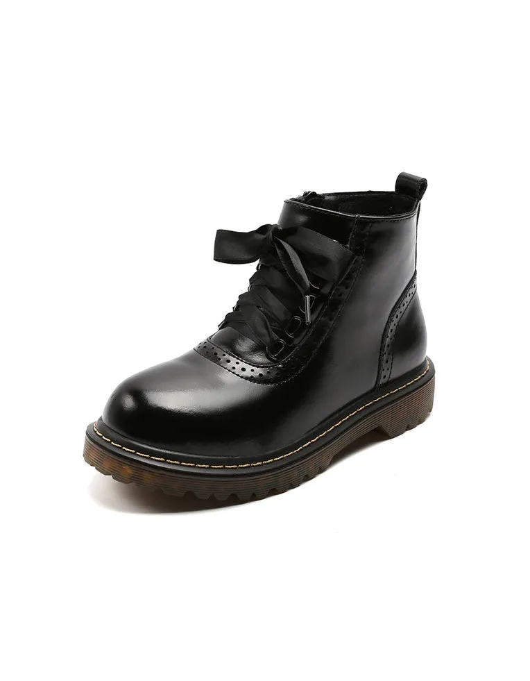 Brogue Style Silk Lace-up Mary Jane Shoes
