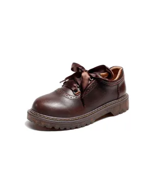 Brogue Style Silk Lace-up Mary Jane Shoes