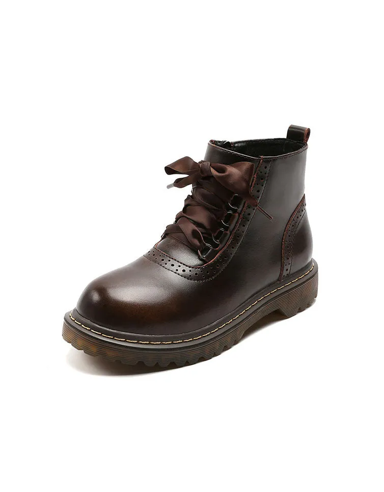Brogue Style Silk Lace-up Mary Jane Shoes