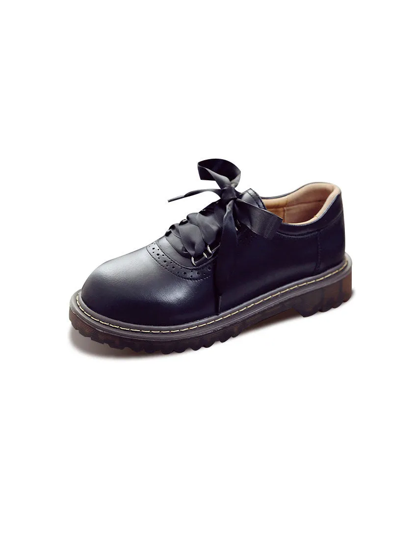 Brogue Style Silk Lace-up Mary Jane Shoes