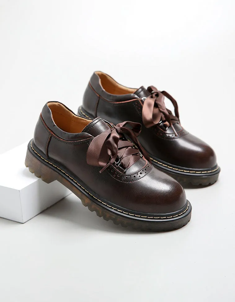 Brogue Style Silk Lace-up Mary Jane Shoes