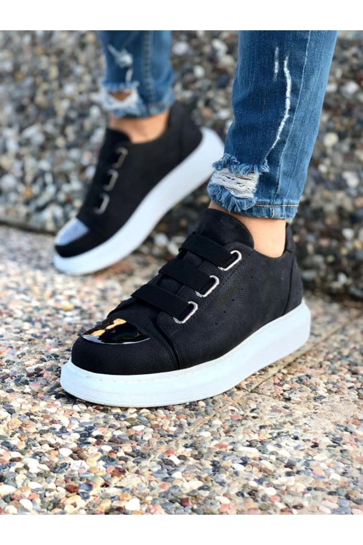 CH251 Men's Unisex Black-New Trend Shiny Accessory Casual Sneaker Sports Shoes