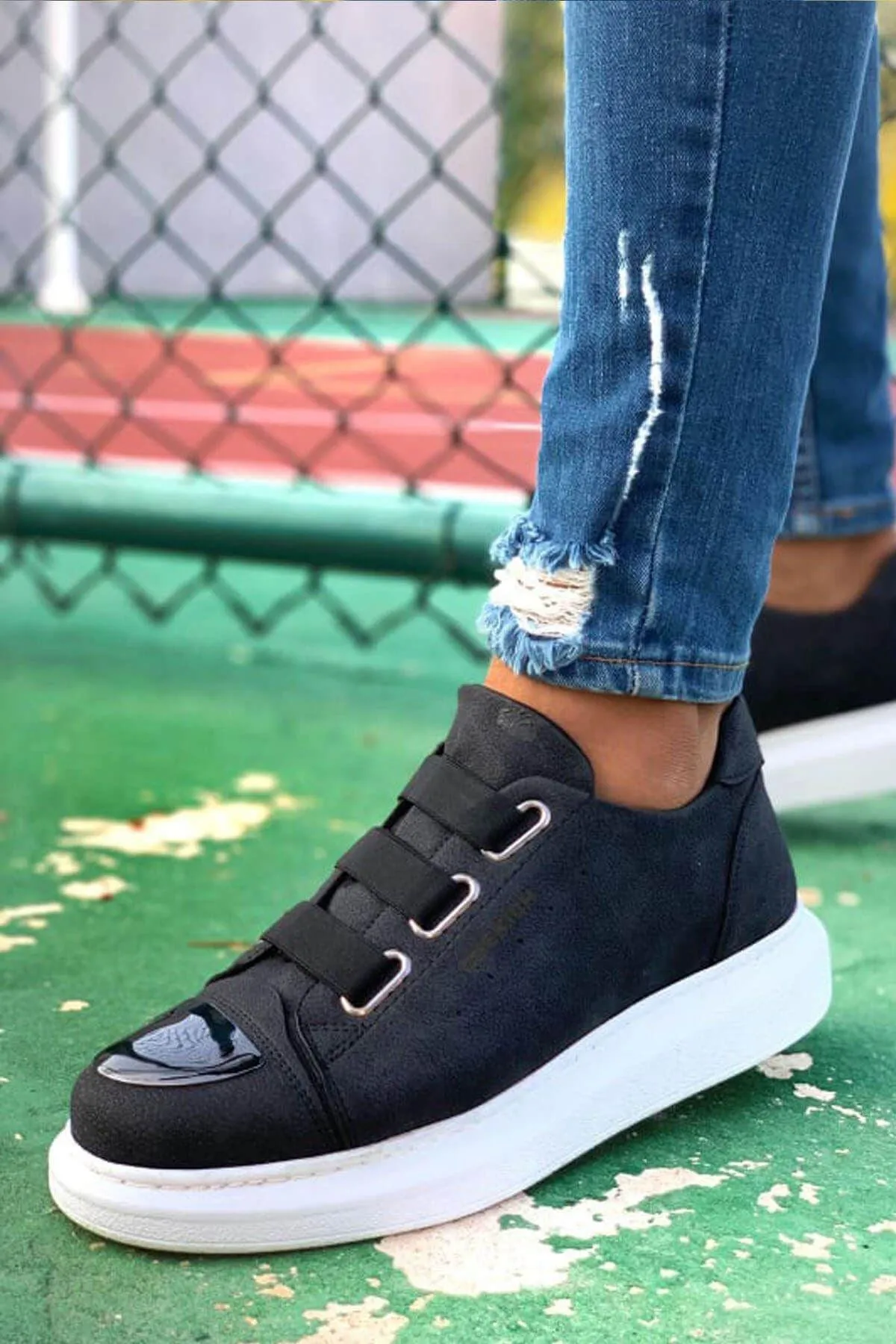 CH251 Men's Unisex Black-New Trend Shiny Accessory Casual Sneaker Sports Shoes