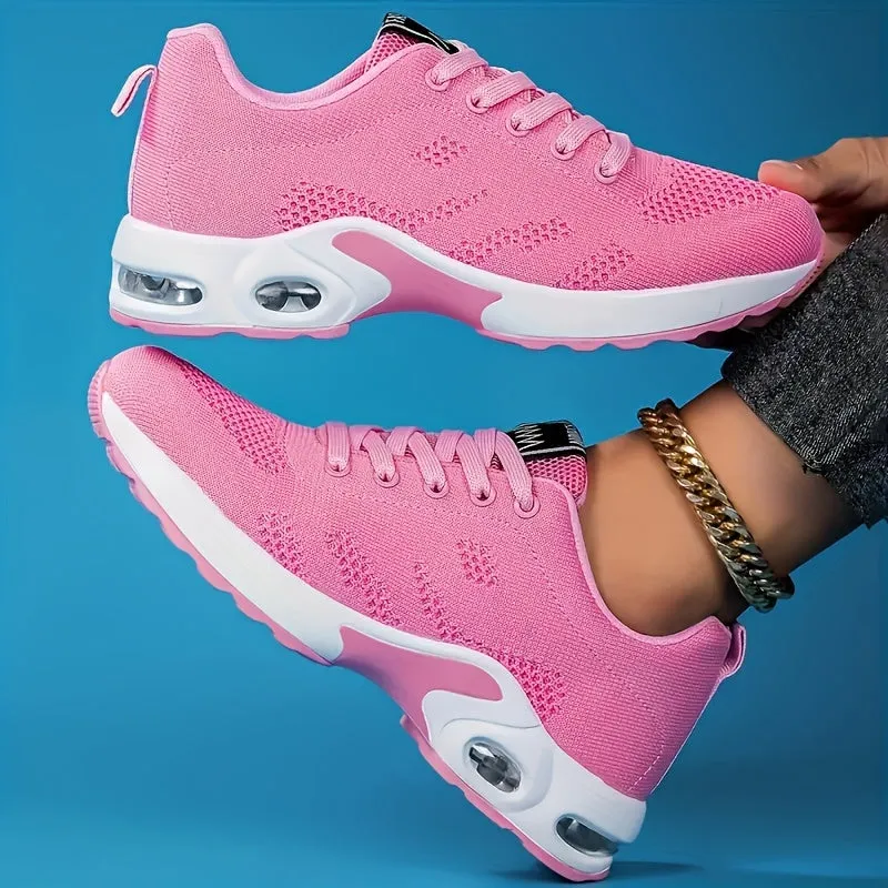 Comfortable Women's Air Cushion Sneakers - Flying Woven Lace Up Shock Absorbing Running Shoes for Outdoor Sports