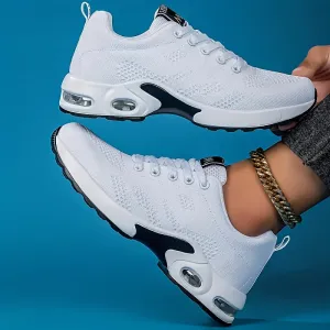 Comfortable Women's Air Cushion Sneakers - Flying Woven Lace Up Shock Absorbing Running Shoes for Outdoor Sports