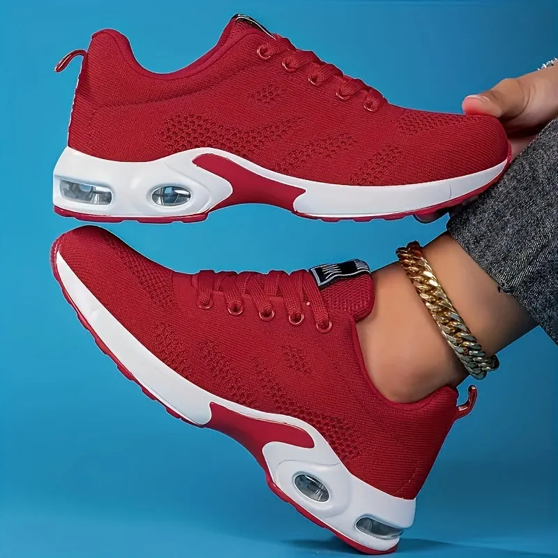 Comfortable Women's Air Cushion Sneakers - Flying Woven Lace Up Shock Absorbing Running Shoes for Outdoor Sports