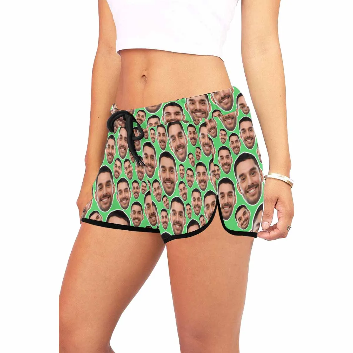 Custom Husband Face Get Bigger&Smaller Beach Board Shorts Swim Trunks Personalized Women's Casual Yoga Shorts