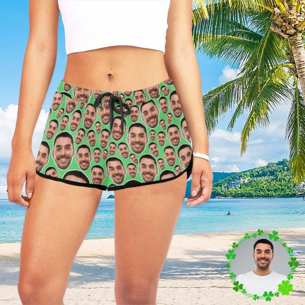 Custom Husband Face Get Bigger&Smaller Beach Board Shorts Swim Trunks Personalized Women's Casual Yoga Shorts