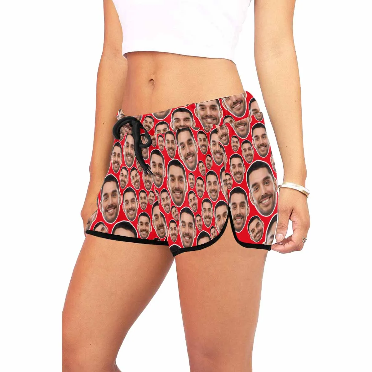 Custom Husband Face Get Bigger&Smaller Beach Board Shorts Swim Trunks Personalized Women's Casual Yoga Shorts