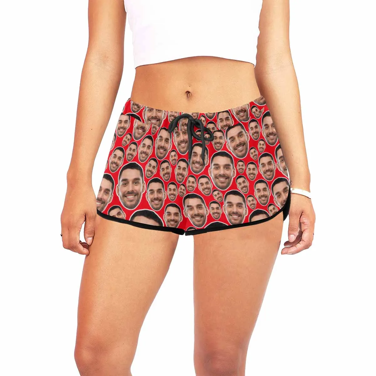 Custom Husband Face Get Bigger&Smaller Beach Board Shorts Swim Trunks Personalized Women's Casual Yoga Shorts