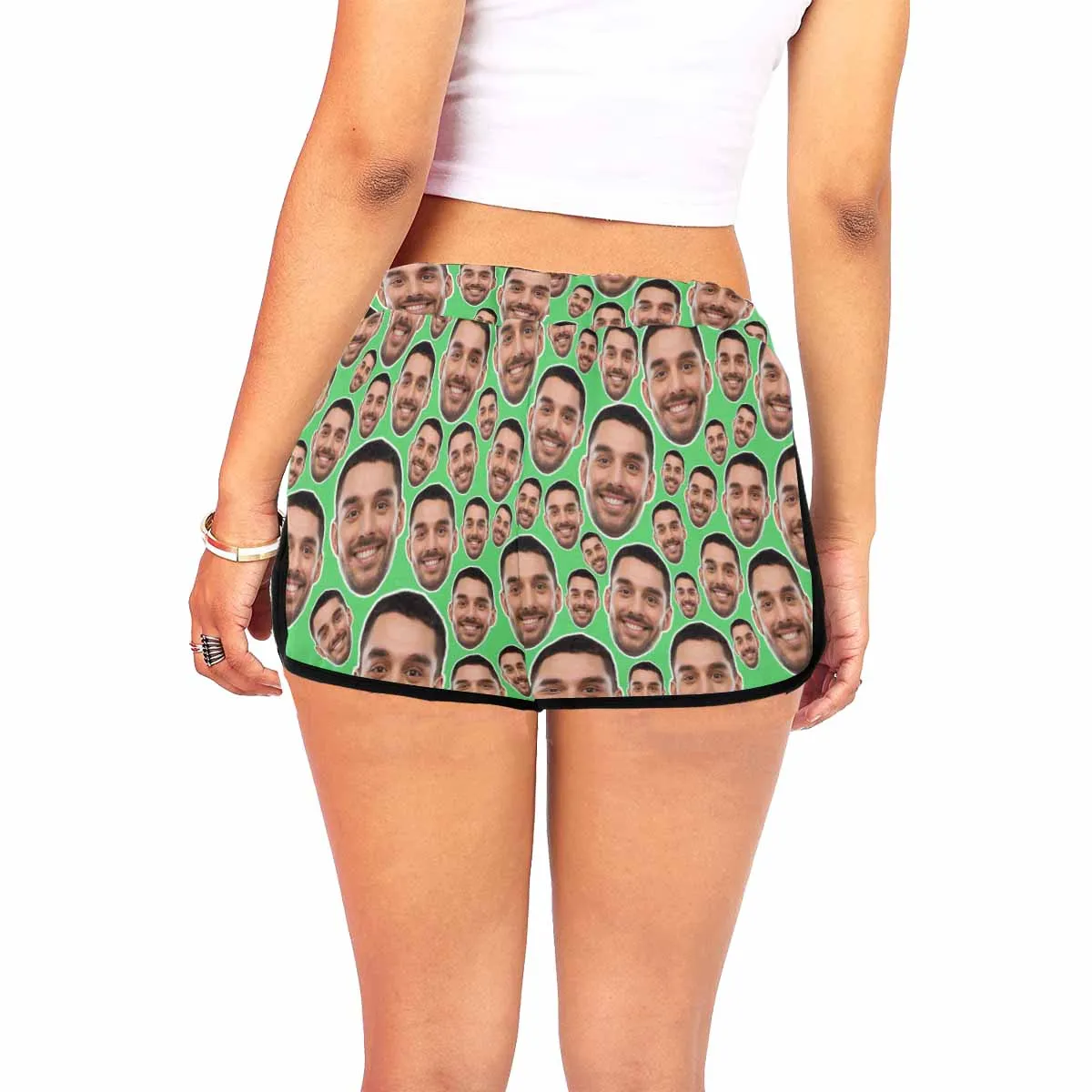 Custom Husband Face Get Bigger&Smaller Beach Board Shorts Swim Trunks Personalized Women's Casual Yoga Shorts