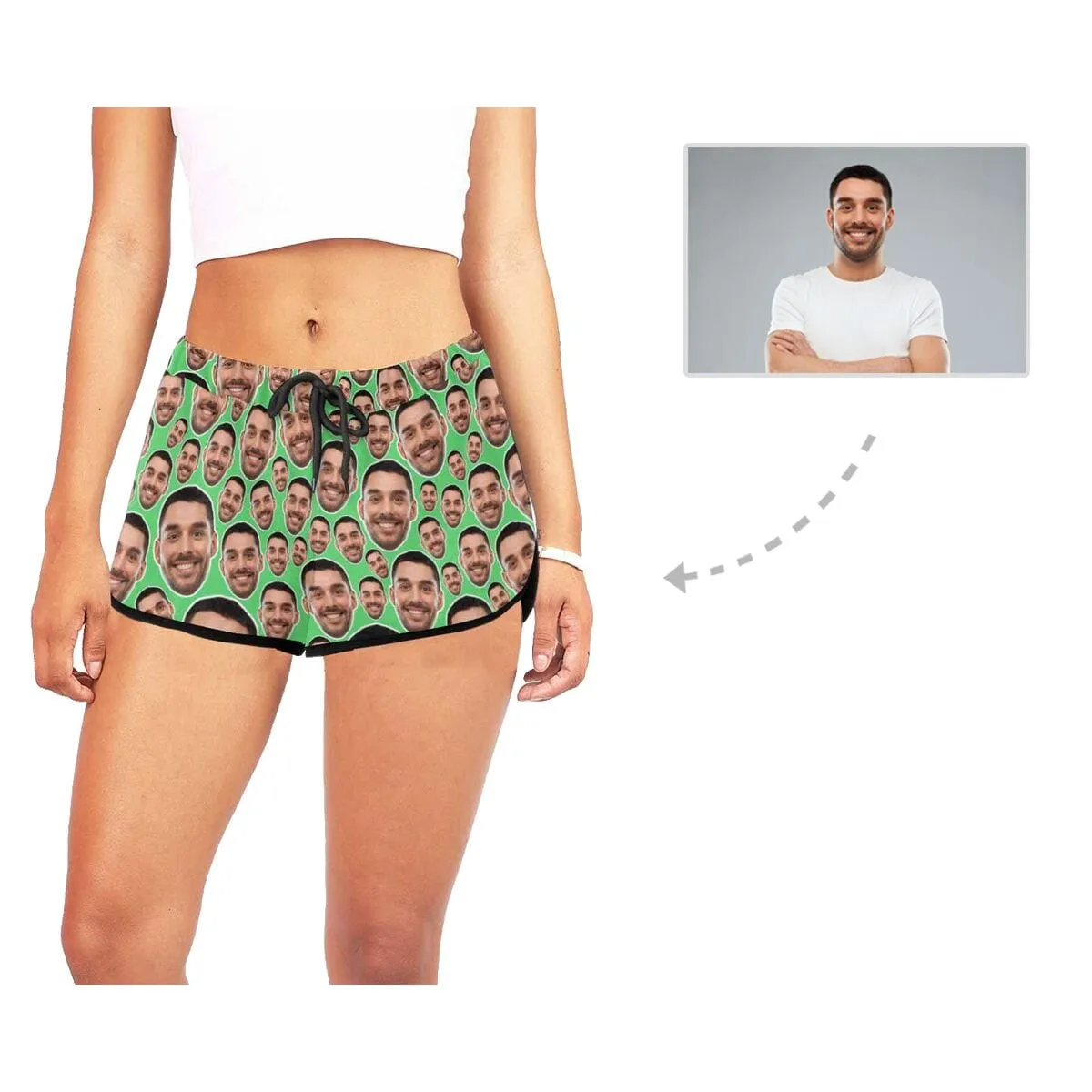 Custom Husband Face Get Bigger&Smaller Beach Board Shorts Swim Trunks Personalized Women's Casual Yoga Shorts