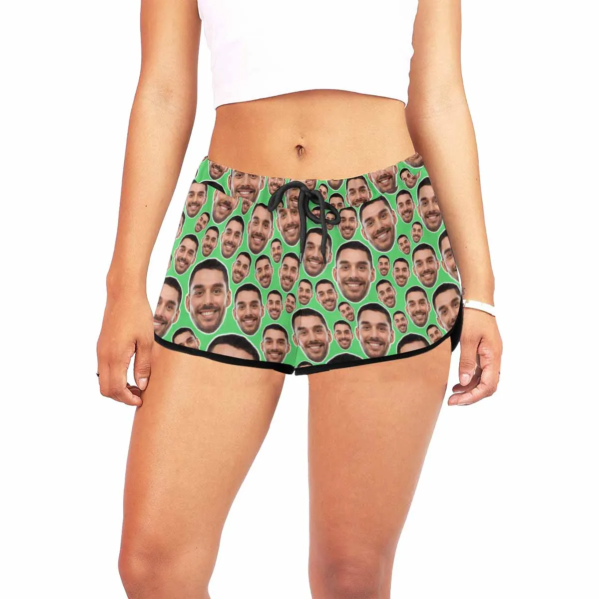 Custom Husband Face Get Bigger&Smaller Beach Board Shorts Swim Trunks Personalized Women's Casual Yoga Shorts