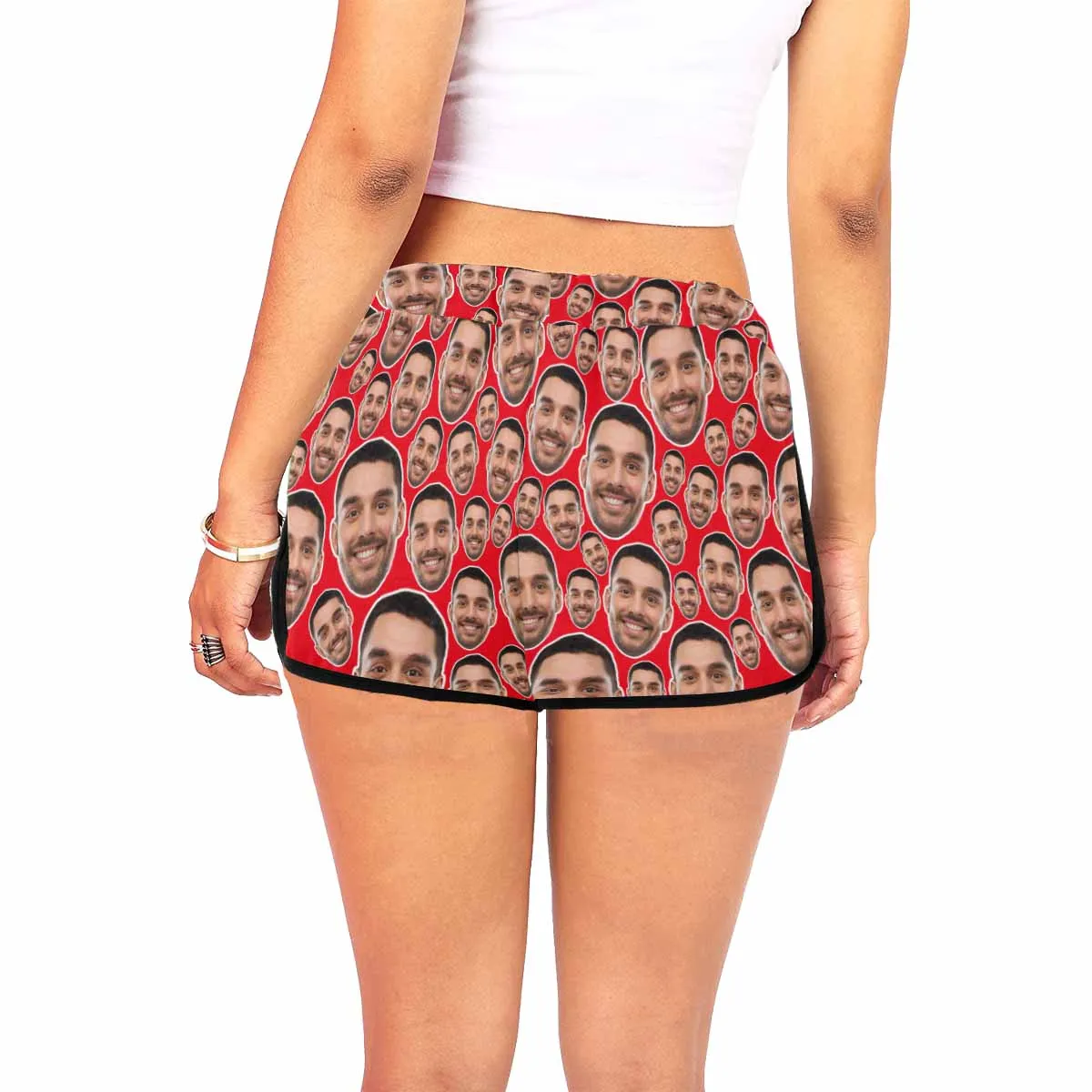 Custom Husband Face Get Bigger&Smaller Beach Board Shorts Swim Trunks Personalized Women's Casual Yoga Shorts