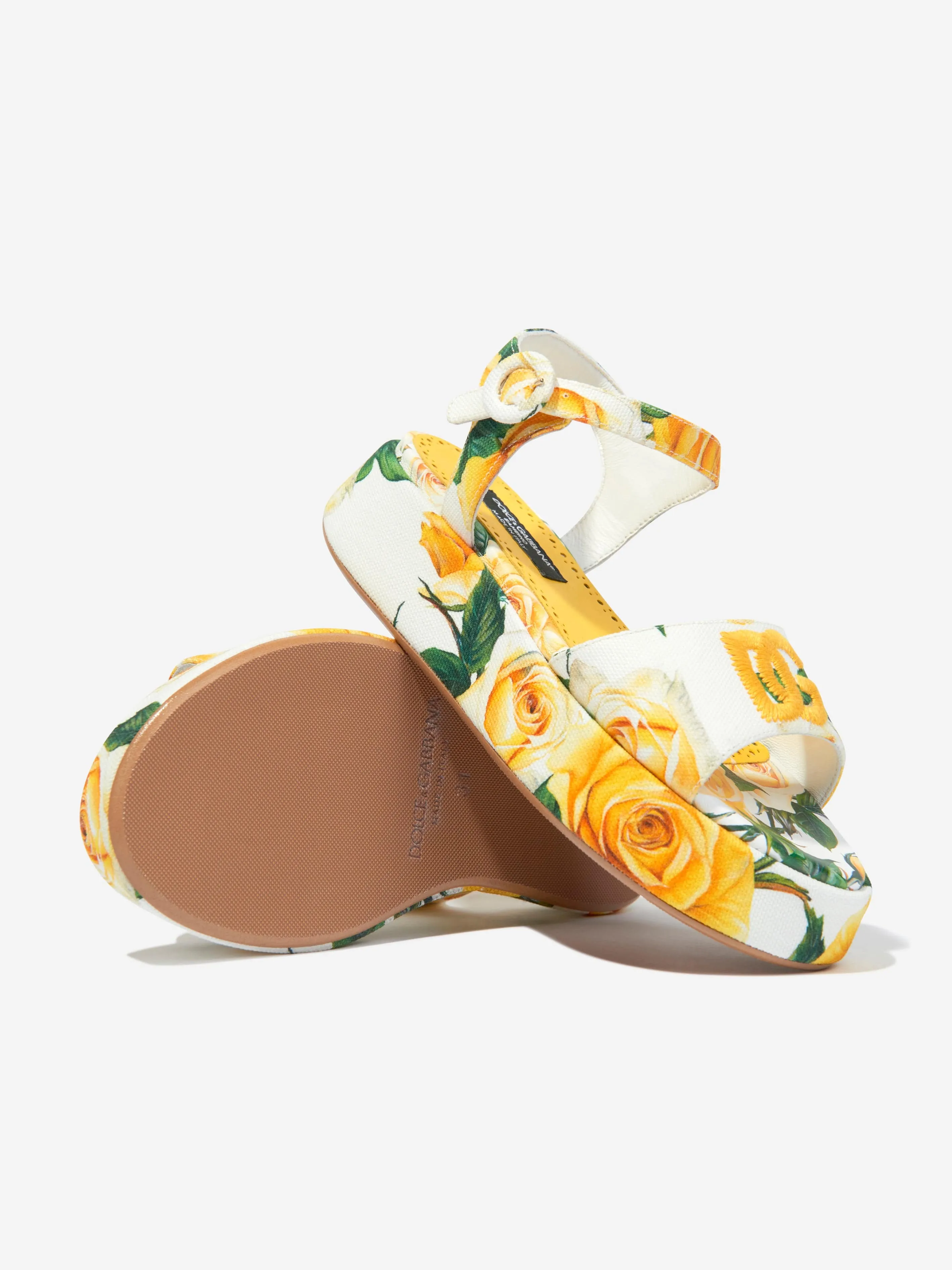 Dolce & Gabbana Girls Canvas Rose Print Sandals in Multicolour