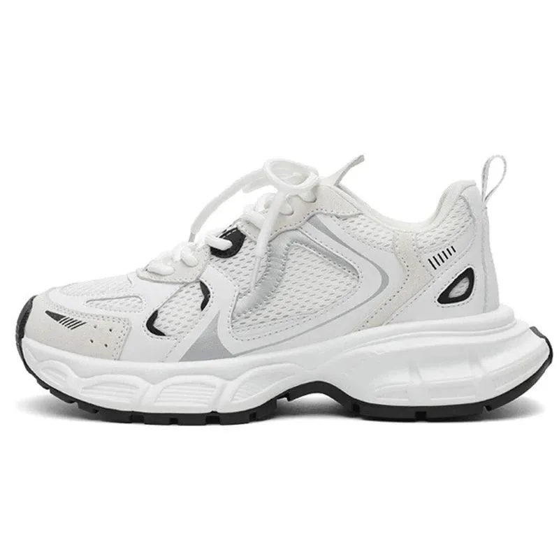 F16 Women's Casual Shoes - Leather Chunky Sneakers With Thick Bottom