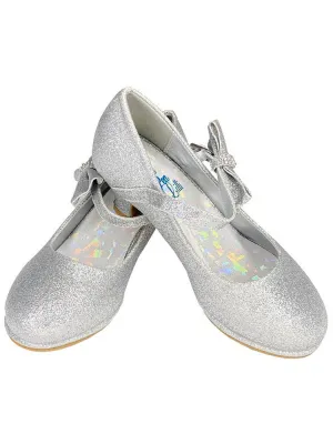 Girls Silver Side Bow Adjustable Strap Pearl Dress Shoes 10 Toddler-6 Kids