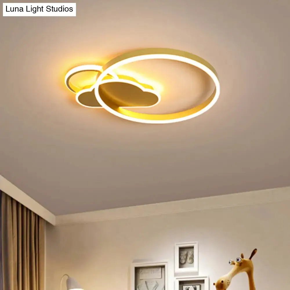 Gold LED Bedroom Ceiling Flush Light with Cloud Acrylic Shade - Creative Fixture