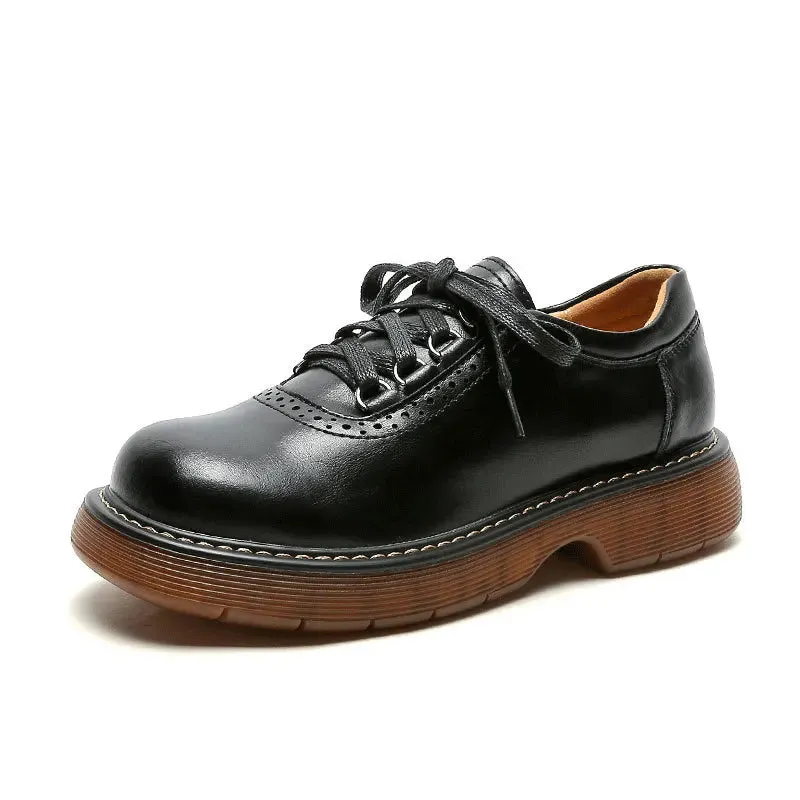 Hnzxzm Round Toe Small Leather Shoes for Women New British Style Single Shoes Japanese Vintage Brown Leather Shoes