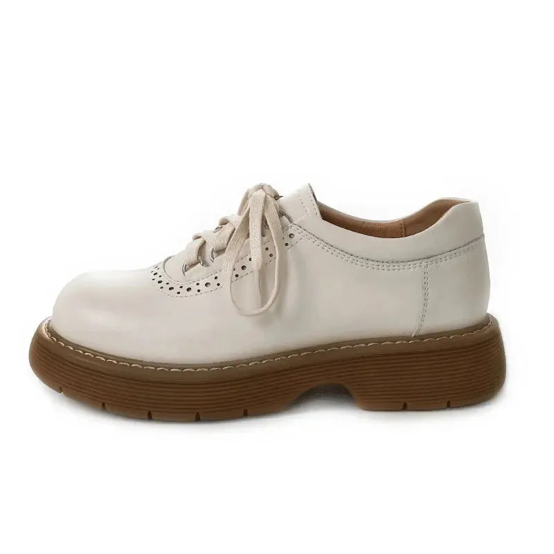 Hnzxzm Round Toe Small Leather Shoes for Women New British Style Single Shoes Japanese Vintage Brown Leather Shoes
