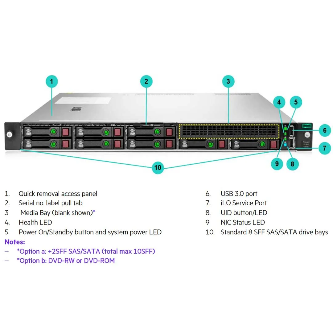 HPE ProLiant DL160 Gen10 4210R 2.4GHz 10-core 1P 16GB-R S100i 8SFF 500W PS Server | P35516-B21