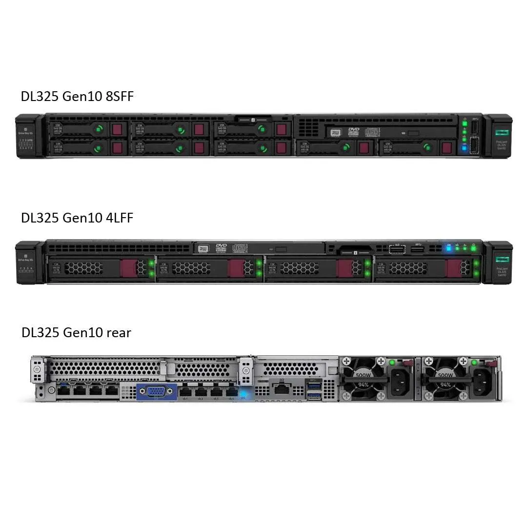 HPE ProLiant DL325 Gen10 Entry Rack Server 7262 3.2GHz 8-core 1P 16GB-R P408i-a 8SFF 500W RPS Server | P17200-B21