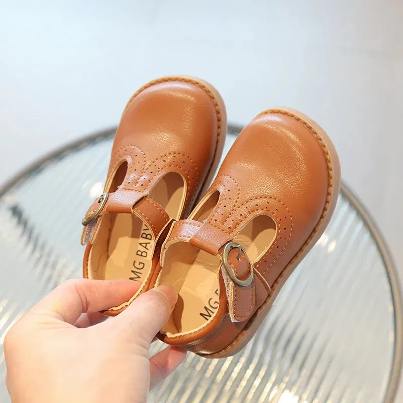 Kids T Strap Leather Shoes Girls Princess Shoes Boys Breathable Flats Mary Janes Black Brown Child Baby Toddlers Spring Autumn