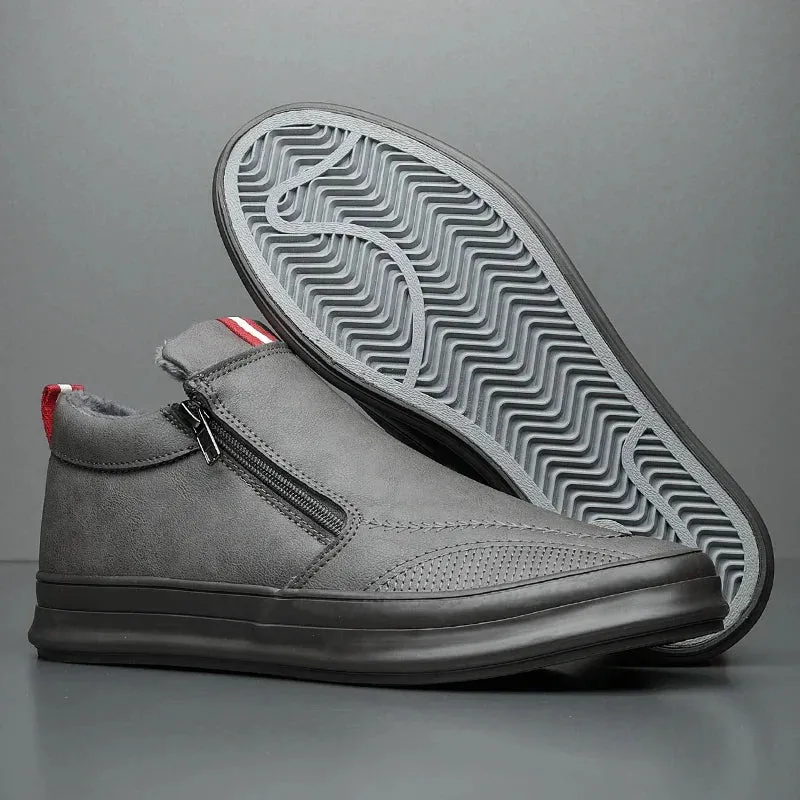 Men's Non-Slip Plush-Lined Leather Sneakers