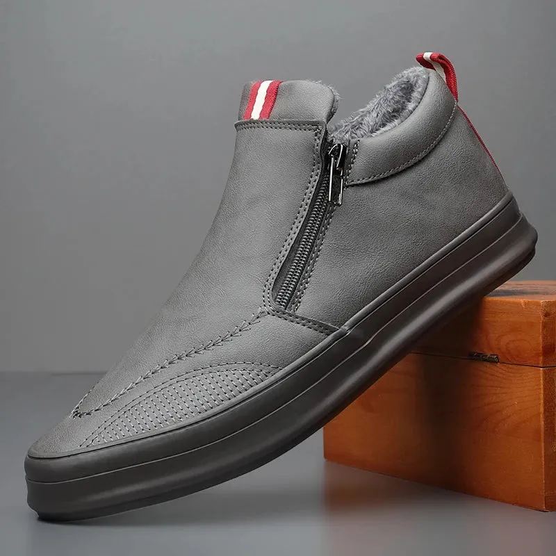 Men's Non-Slip Plush-Lined Leather Sneakers