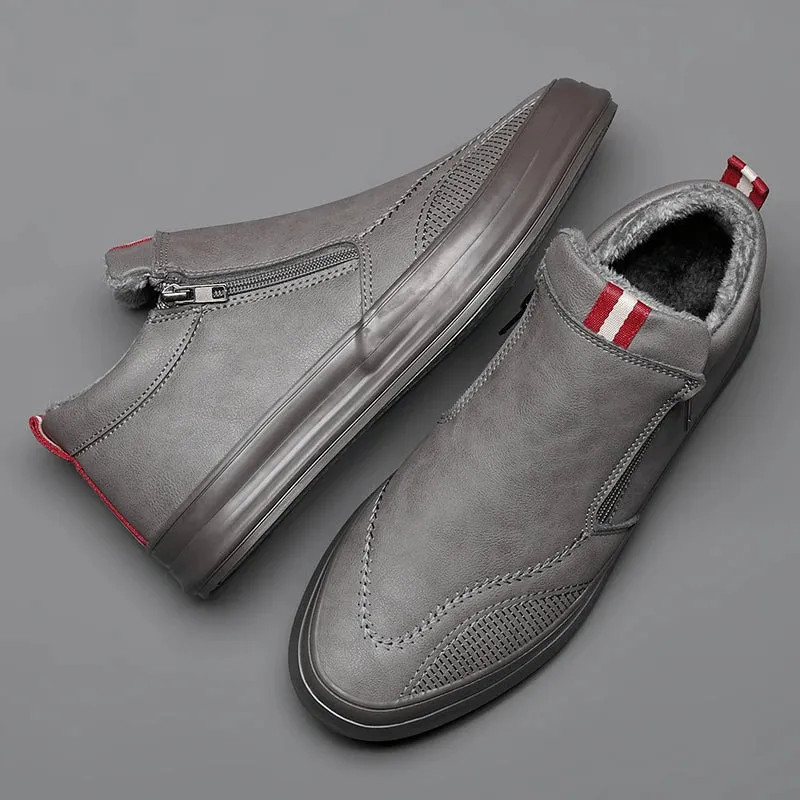 Men's Non-Slip Plush-Lined Leather Sneakers