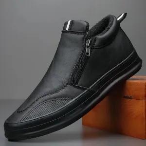 Men's Non-Slip Plush-Lined Leather Sneakers