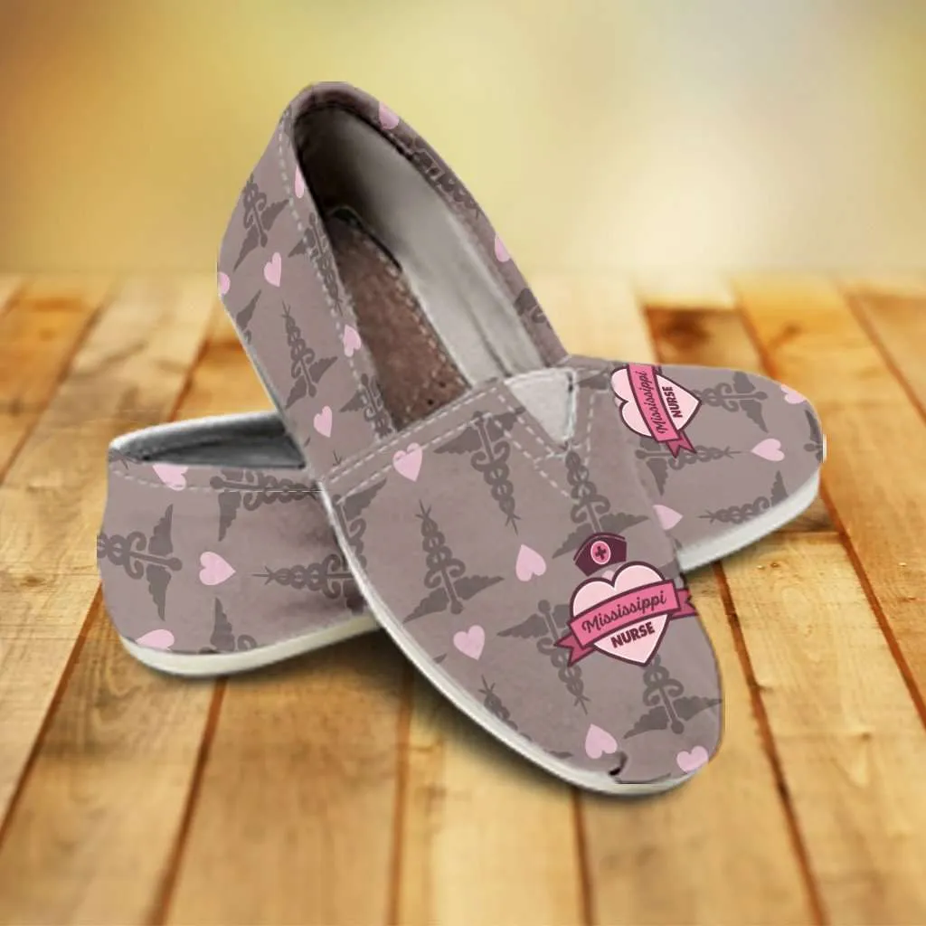 Mississippi Nurse Brown Casual Canvas Slip on Shoes Women's Flats