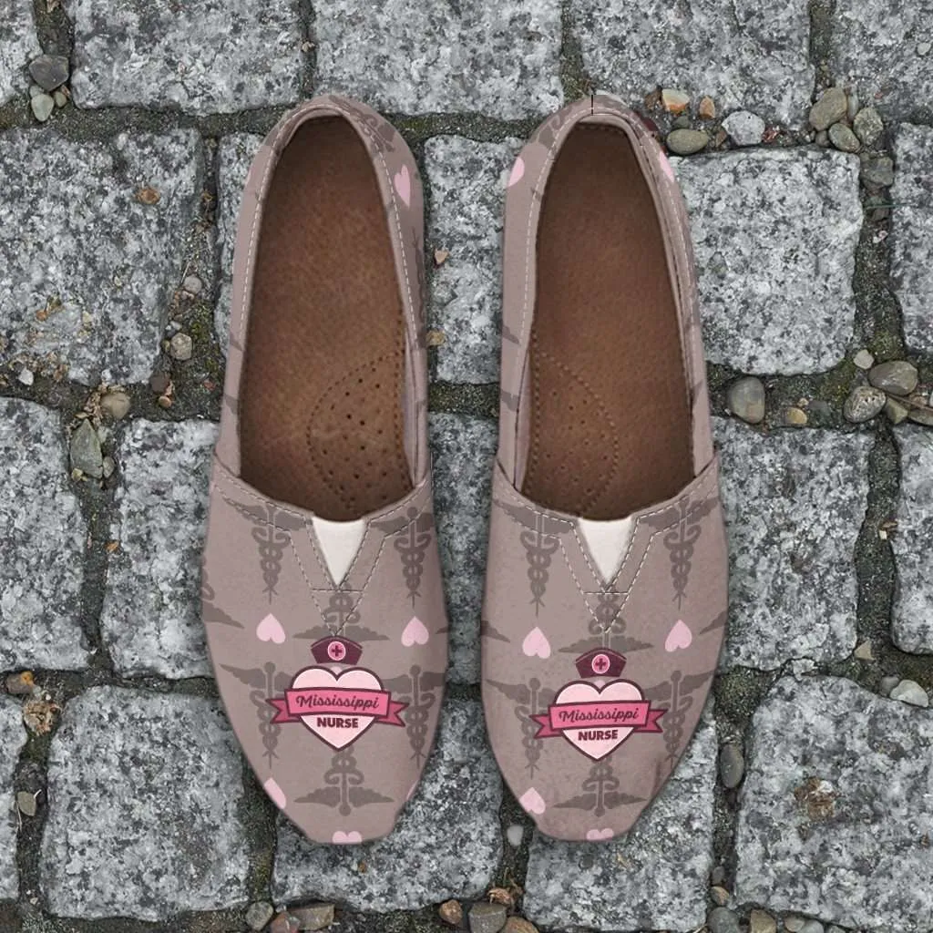 Mississippi Nurse Brown Casual Canvas Slip on Shoes Women's Flats