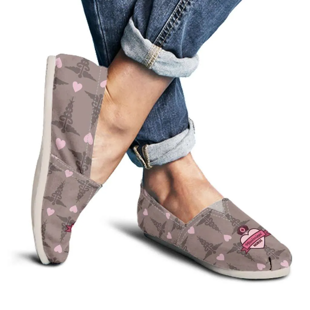Mississippi Nurse Brown Casual Canvas Slip on Shoes Women's Flats