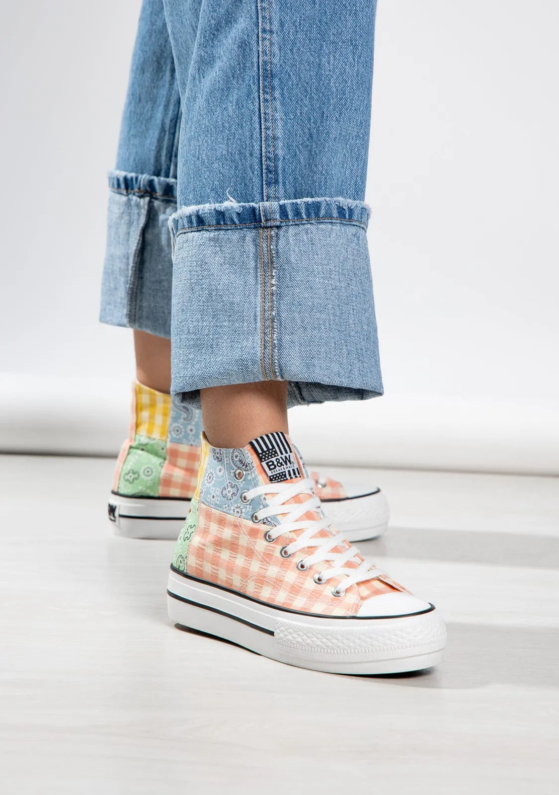 Multi Patchwork Hi-Top Sneakers