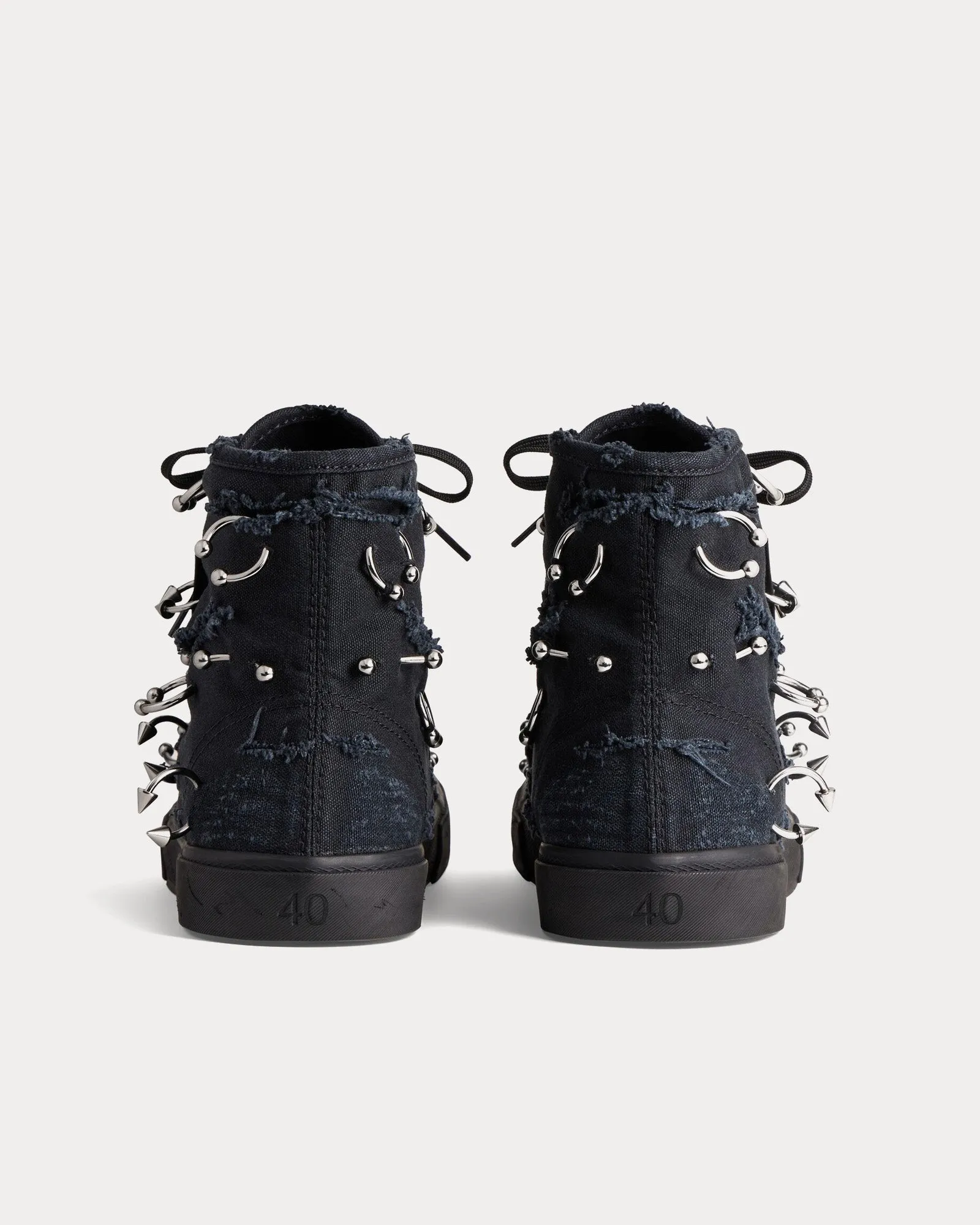 Paris Destroyed Canvas with Piercings Black High Top Sneakers