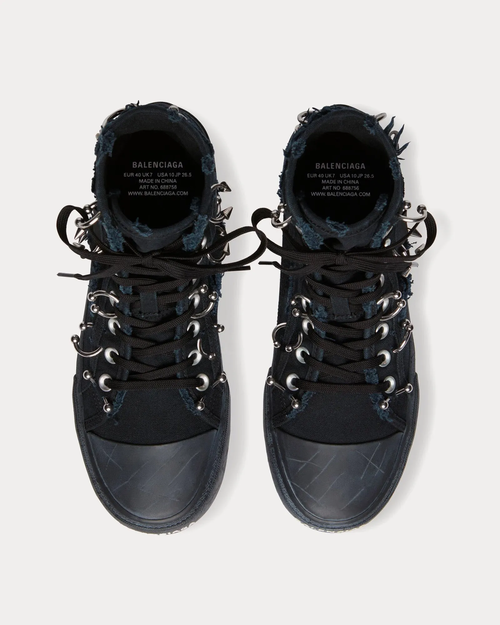 Paris Destroyed Canvas with Piercings Black High Top Sneakers