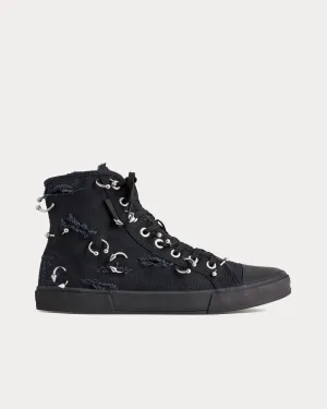 Paris Destroyed Canvas with Piercings Black High Top Sneakers