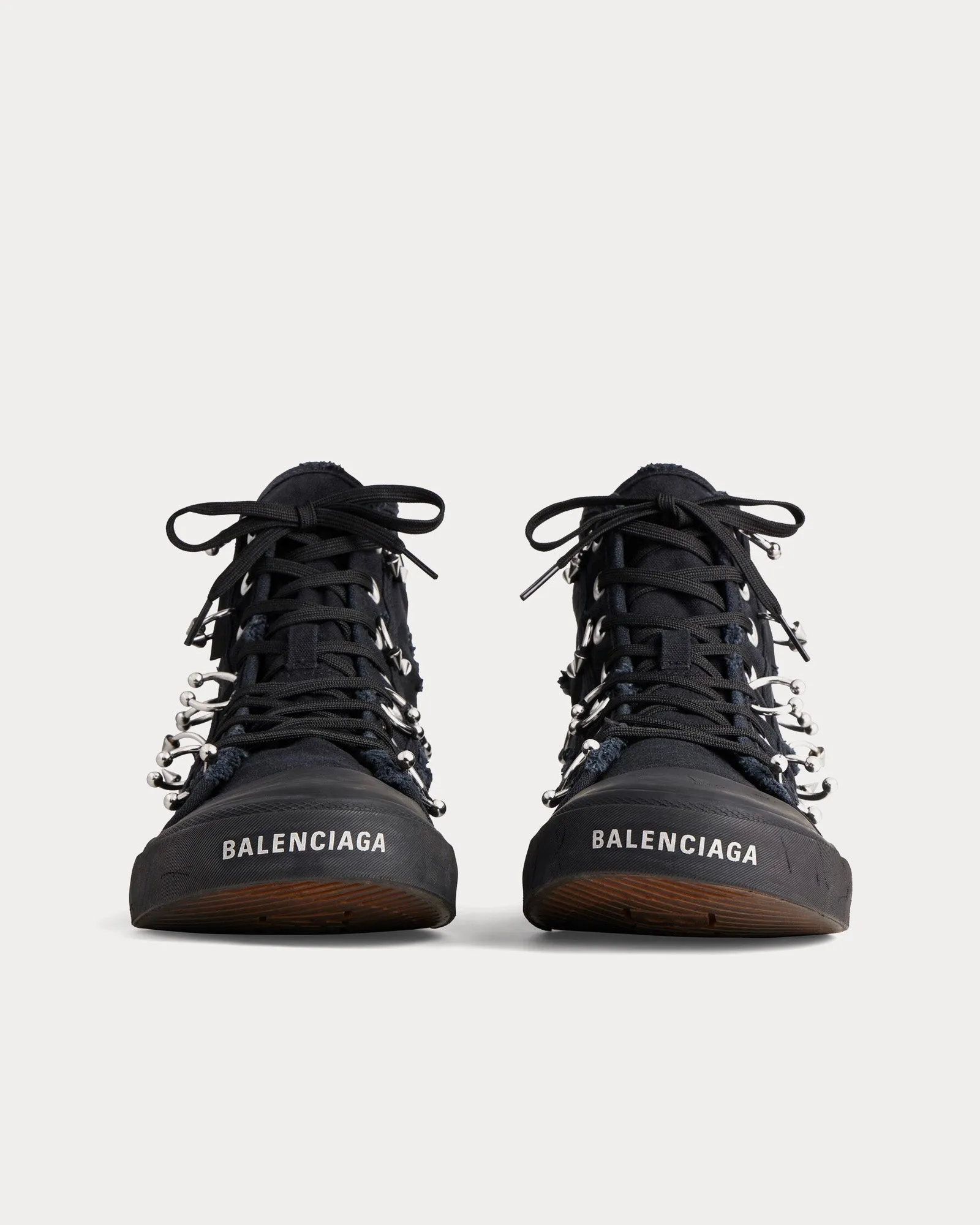 Paris Destroyed Canvas with Piercings Black High Top Sneakers