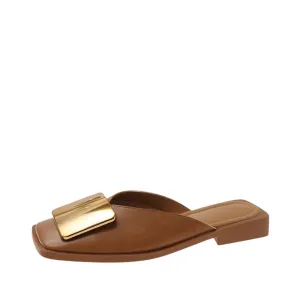 Pre Order: Metal Buckle Square Toe Flat Pumps