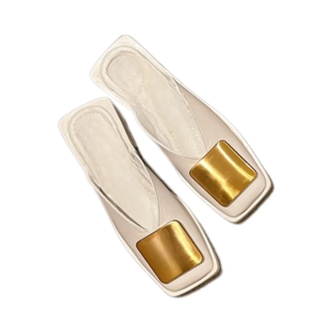 Pre Order: Metal Buckle Square Toe Flat Pumps